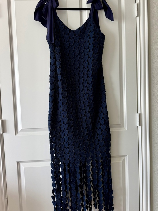 Umgee Dresses & Skirts - Umgee Navy Heart Shaped Crochet Fringe Maxi Dress Medium Tie Shoulder NWT Boho